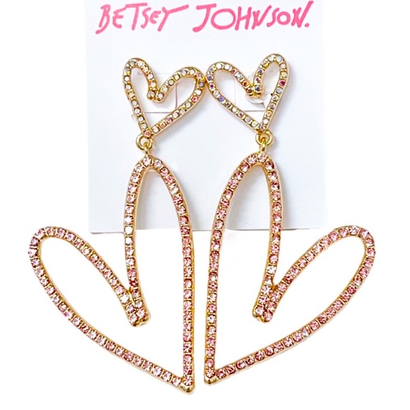 Betsey Johnson Jewelry - New Betsey Pave Heart Drop Earrings